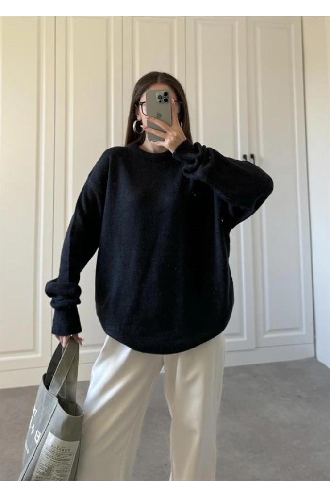 Mari Oversize Basic Lacivert Kazak