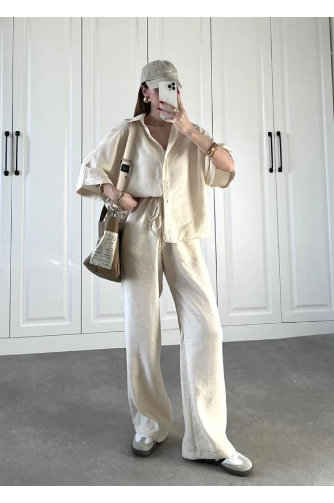 Mari Tensel Krem Gömlek Takım