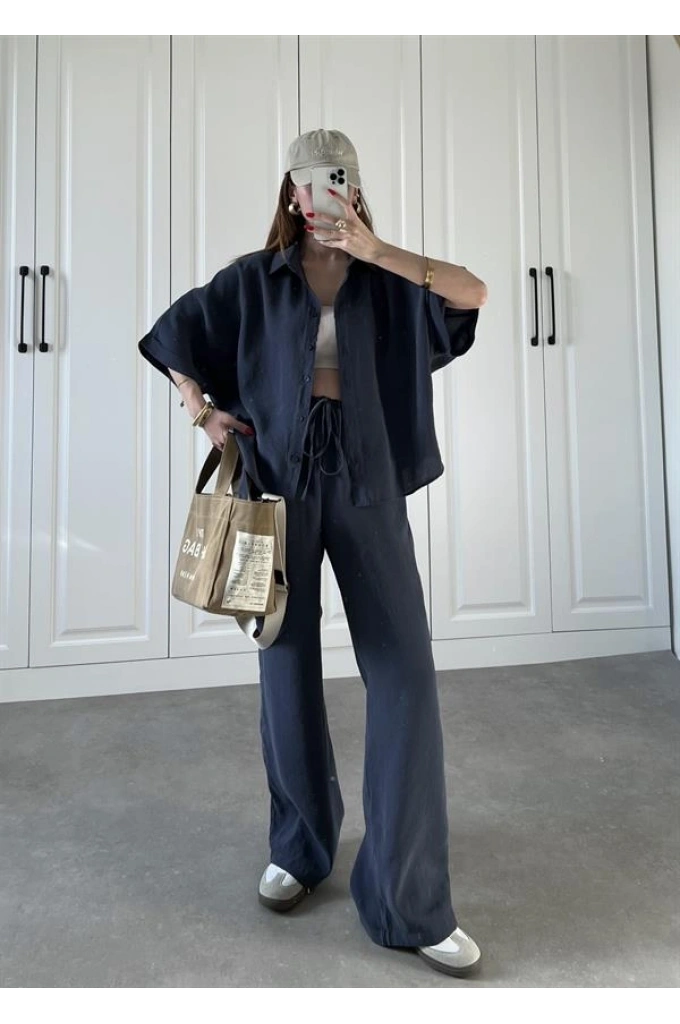 Mari Tensel Lacivert Gömlek Takım