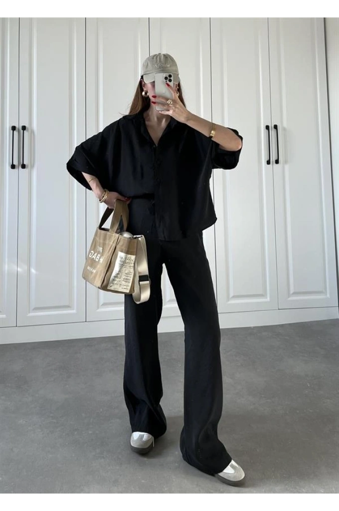 Mari Tensel Siyah Gömlek Takım