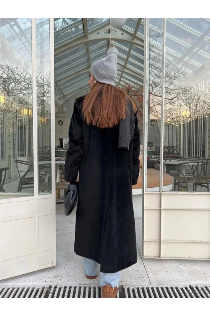 Marka Model Siyah İthal Tüylü Uzun Kaban