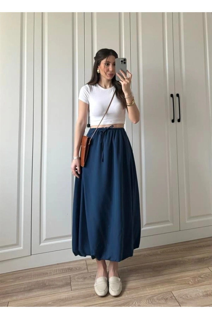 Maxi Astarlı Lacivert Balon Etek