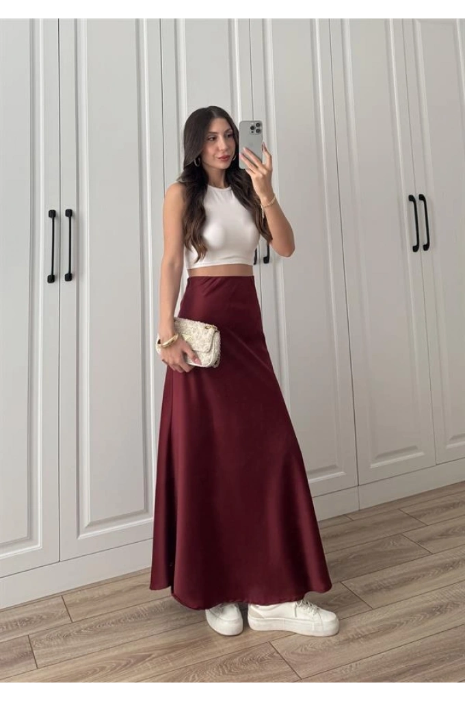 Maxi Boy Bordo Saten Etek