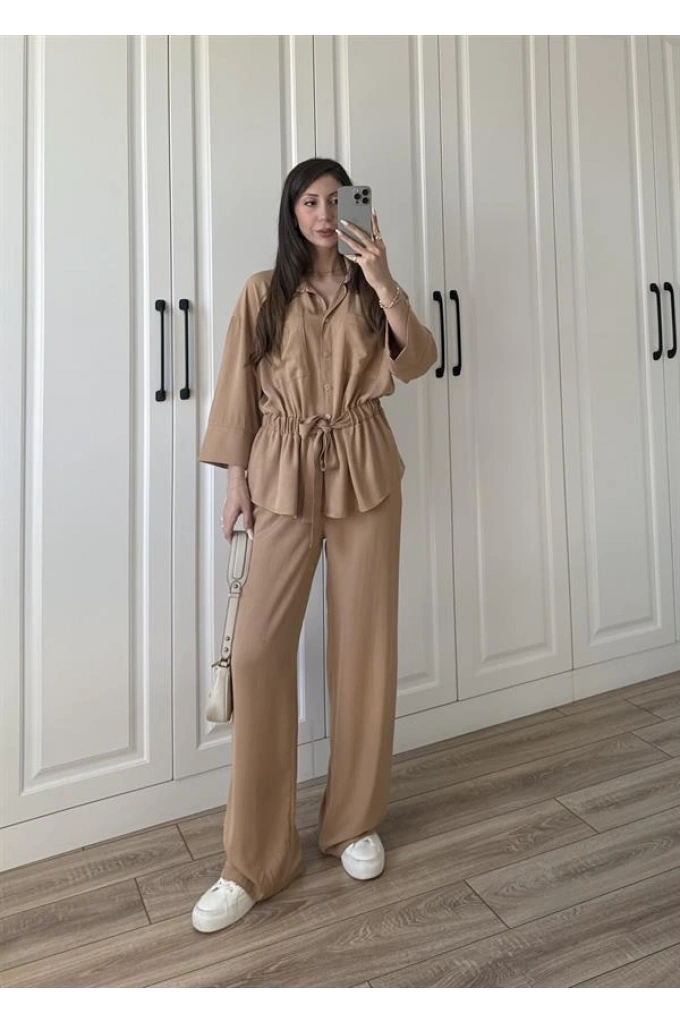 Msb Beli Büzgü Kemerli Cappuccino Tensel Takım