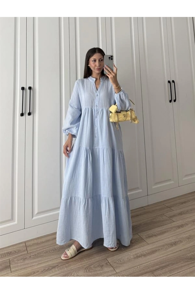 Müslin Kumaş Oversize Bebe Mavi Elbise