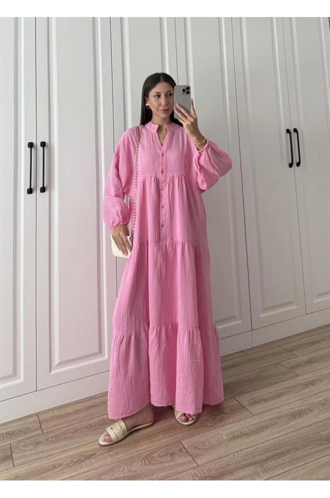 Müslin Kumaş Oversize Pembe Elbise
