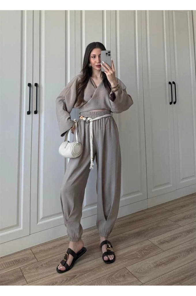 Ncy Bohem Kemerli Vizon Crop Tensel Takım