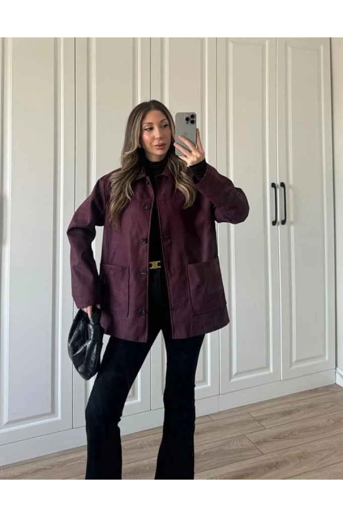 Nika Astarlı Süet Bordo Ceket