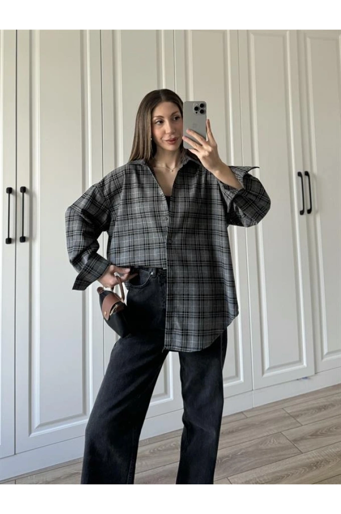 Noble Oversize Antrasit Ekose Gömlek