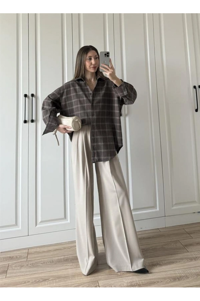 Noble Oversize Kahve Ekose Gömlek