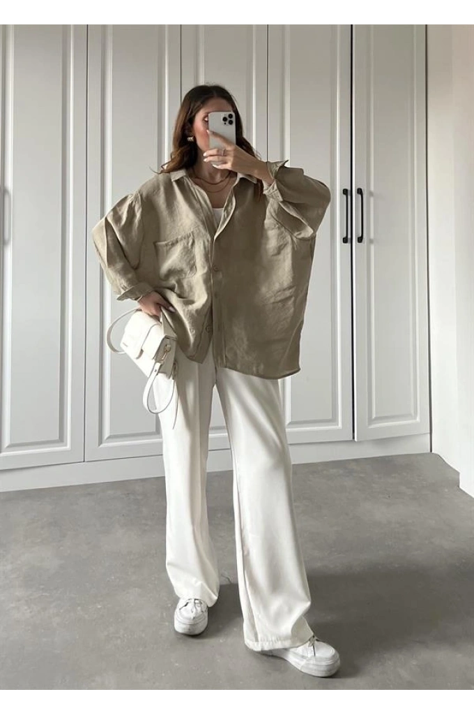 Olive Oversize Tensel Gömlek