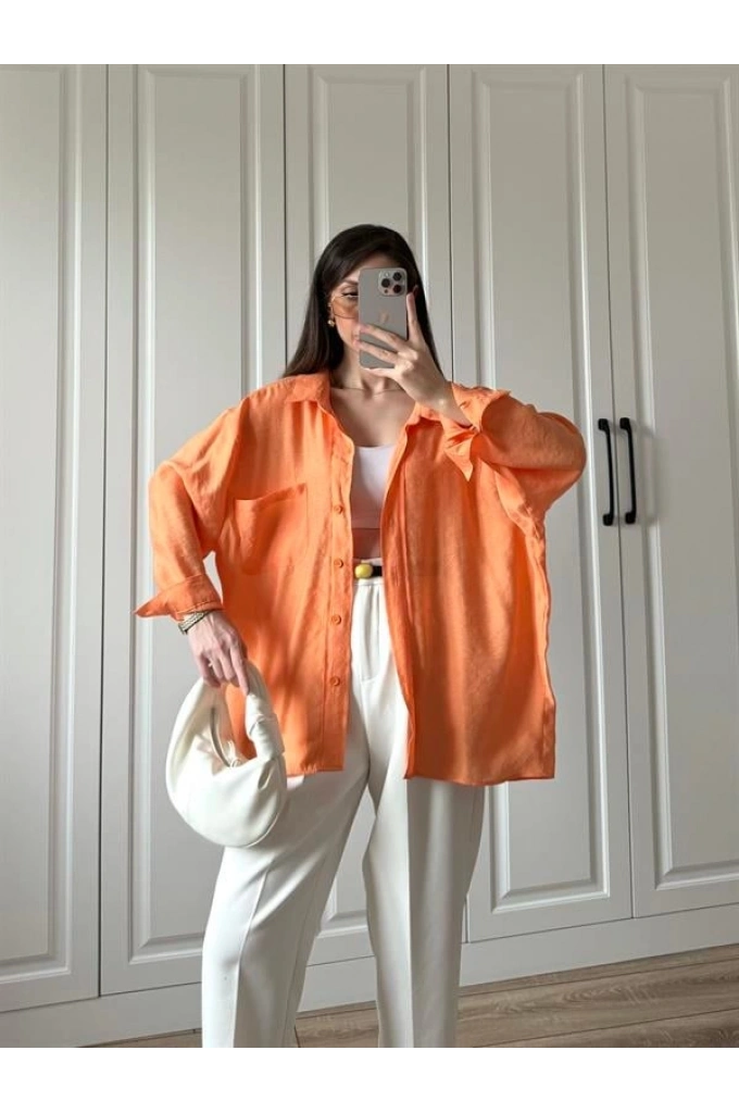 Orange Oversize Tensel Gömlek