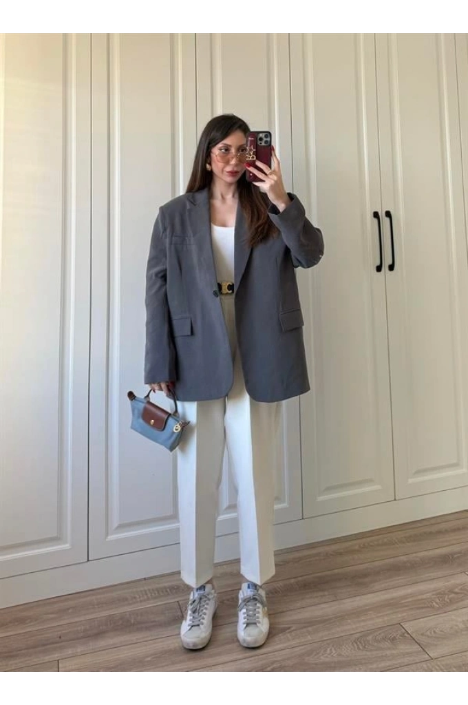 Oversize Antrasit Tensel Blazer Ceket
