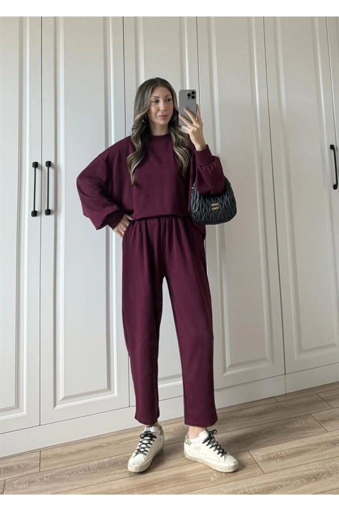Oysh Kumaş Oversize Bordo Spor Takım
