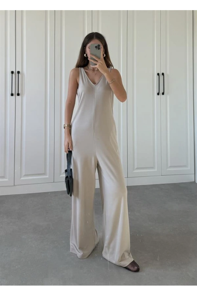 Oysh Modal Kumaş Basic V Yaka Vizon Tulum