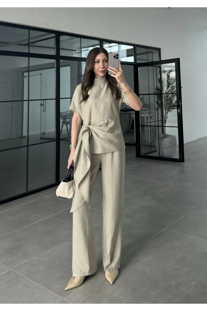 Pile Detaylı Premium Mint Takım