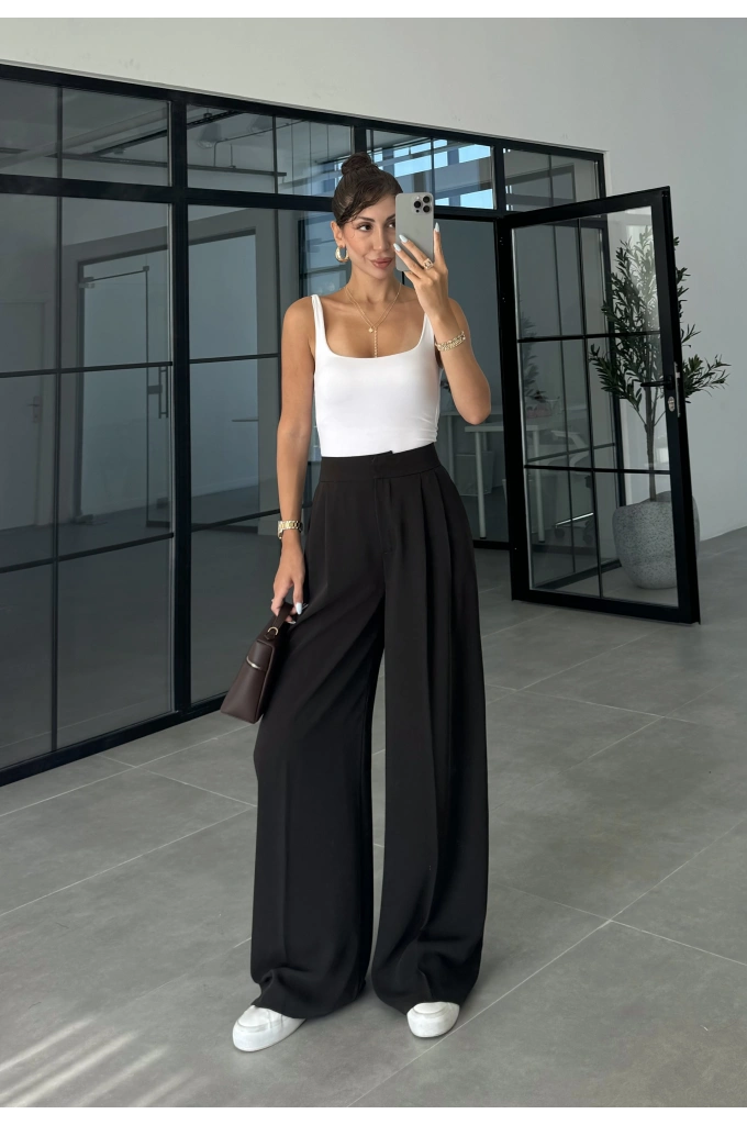 Pinterest Basic Palazzo Kumaş Kahve Pantolon
