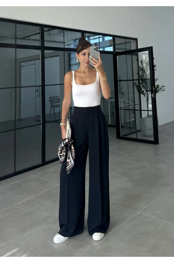 Pinterest Basic Palazzo Kumaş Lacivert Pantolon