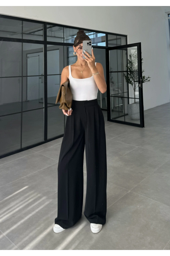 Pinterest Basic Palazzo Kumaş Siyah Pantolon
