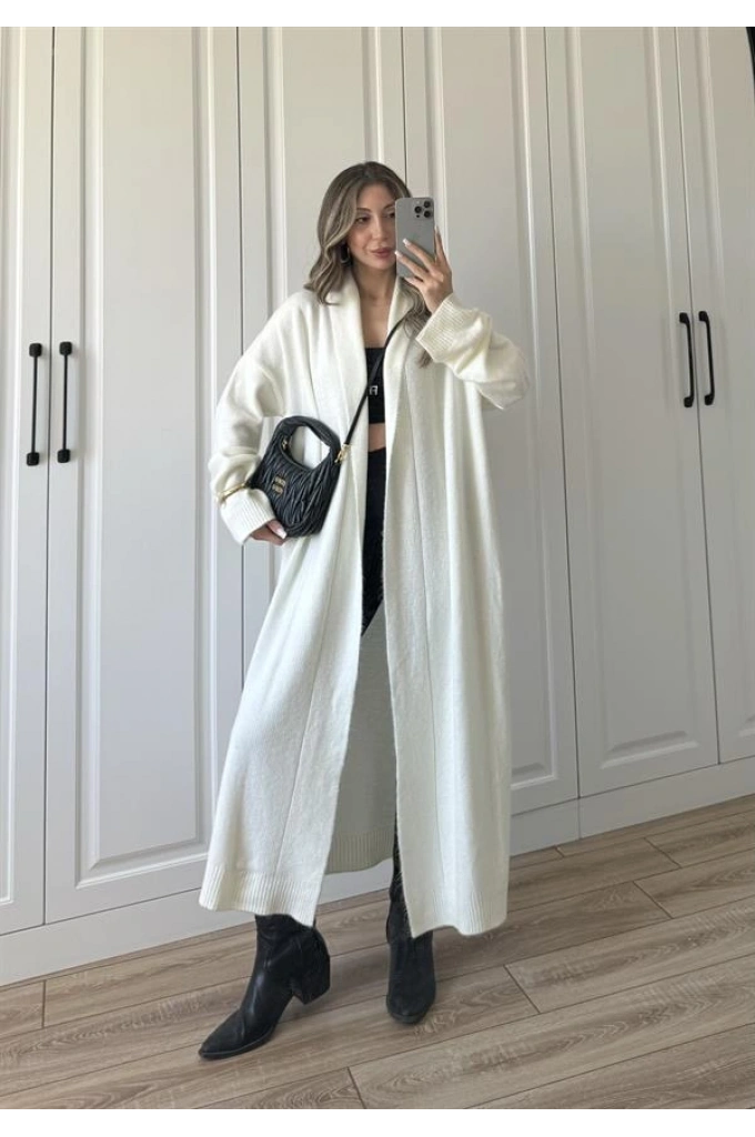 Pinterest Ekru Uzun Triko Hırka