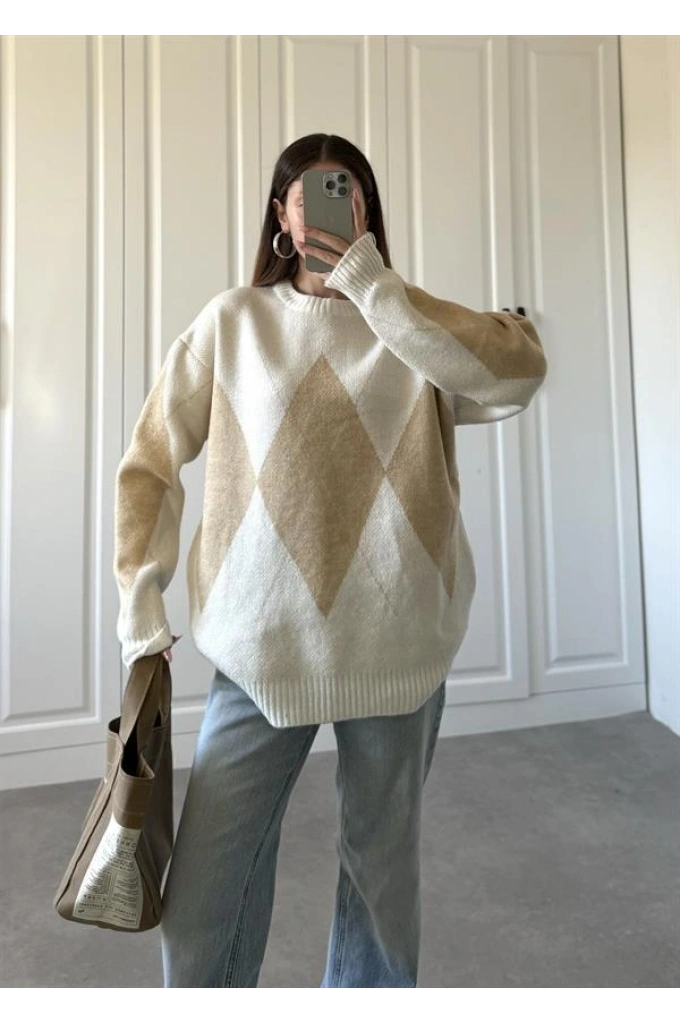 Pinterest Ekru Vizon Baklava Desen Kazak