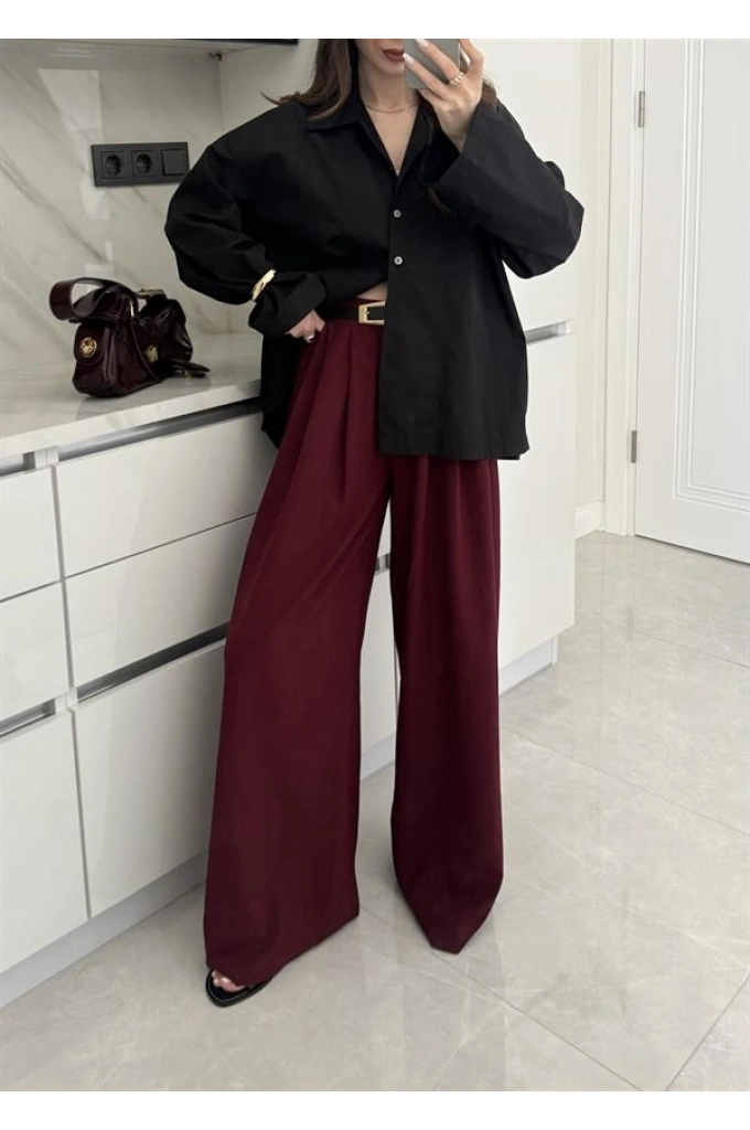 Poli Basic Palazzo Bordo Tensel Pantolon