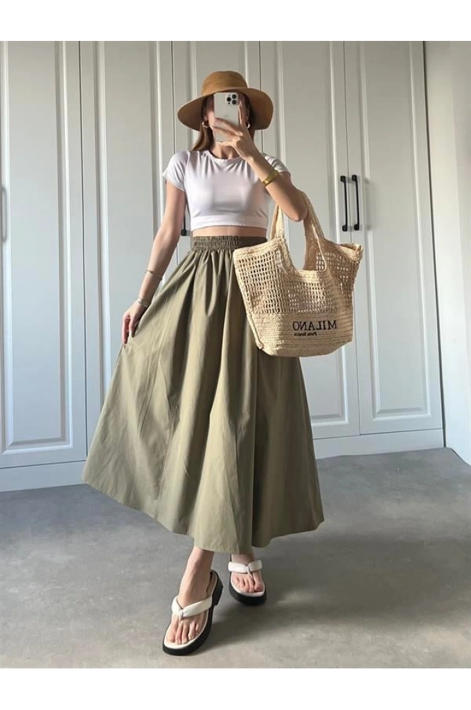 Poplin Kumaş Premium Haki Etek