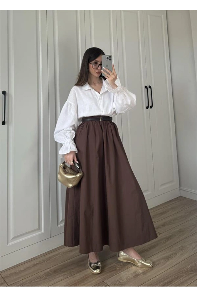 Poplin Kumaş Premium Kahve Etek