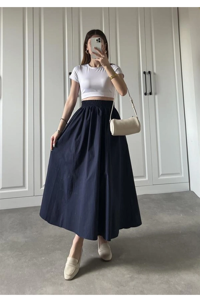 Poplin Kumaş Premium Lacivert Etek