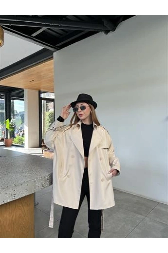 Premium Astarlı Taş Oversize Trenç