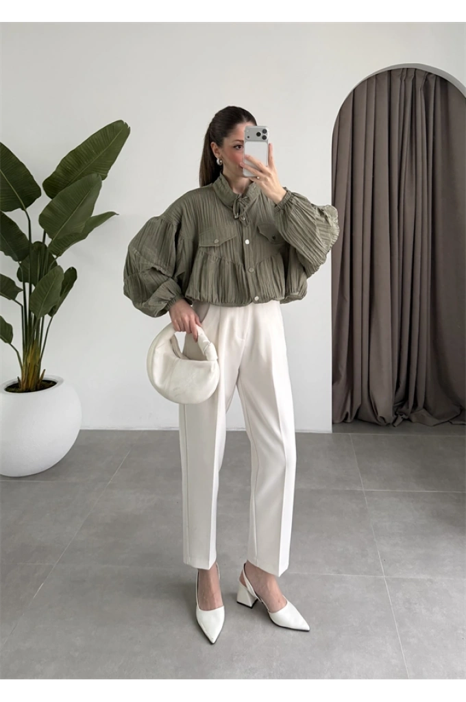 Premium Krinkıl Haki Ceket