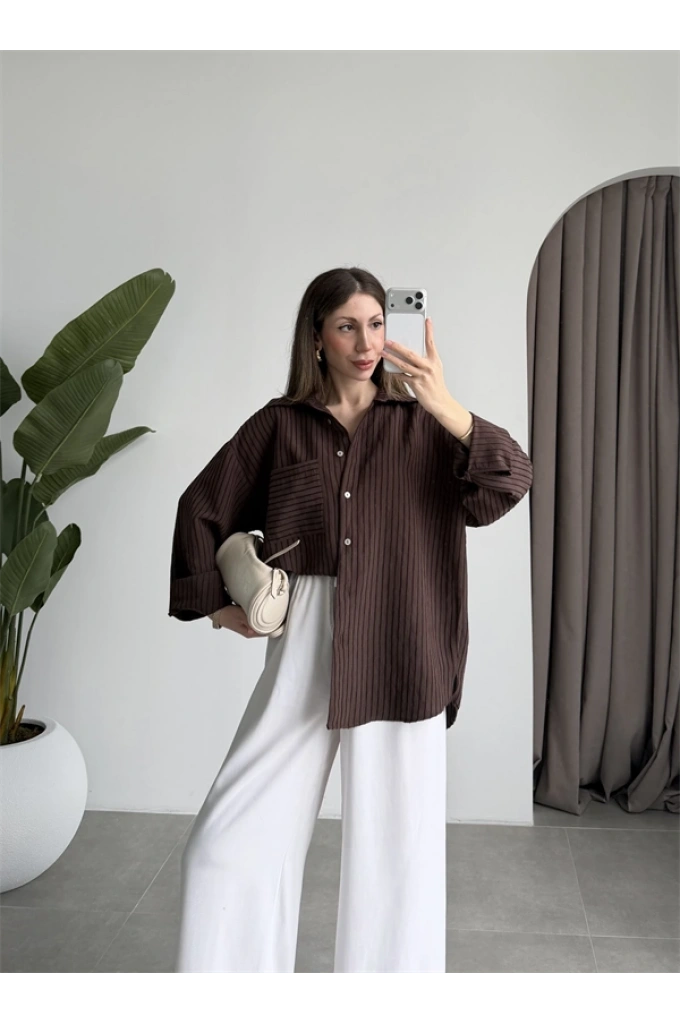 Premium Kumaş Ola Kahve Gömlek