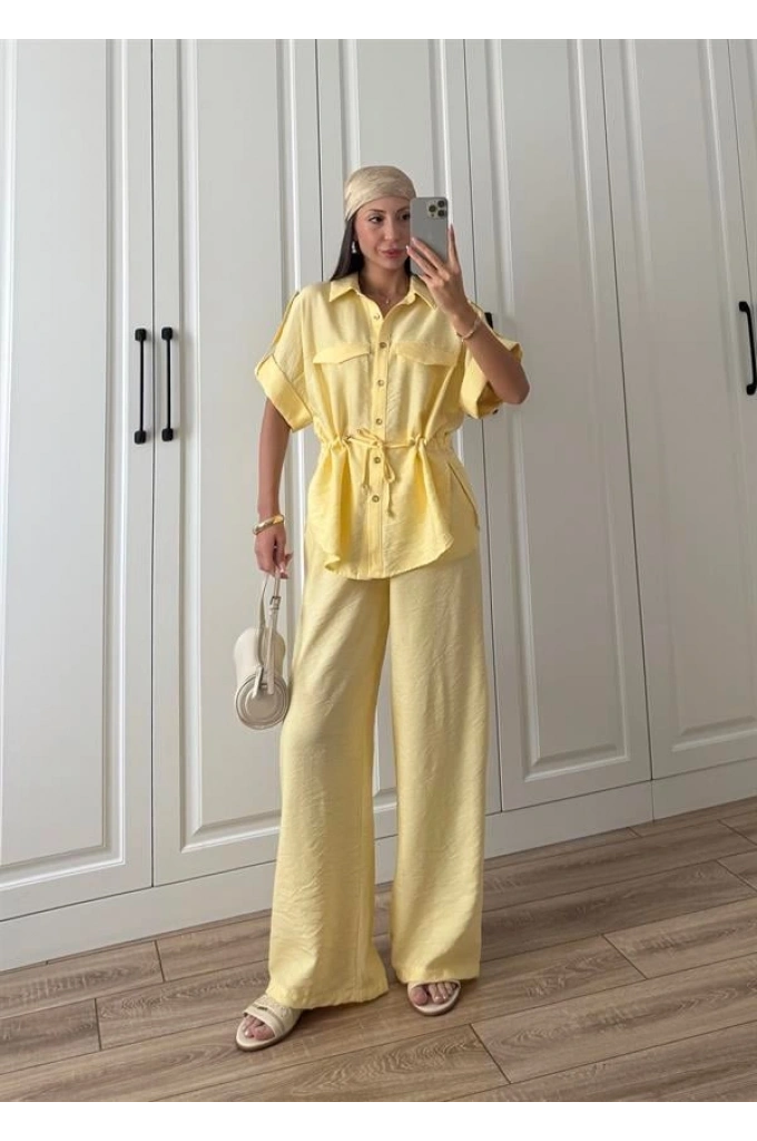 Rey Beli Büzgülü İthal Sarı Takım