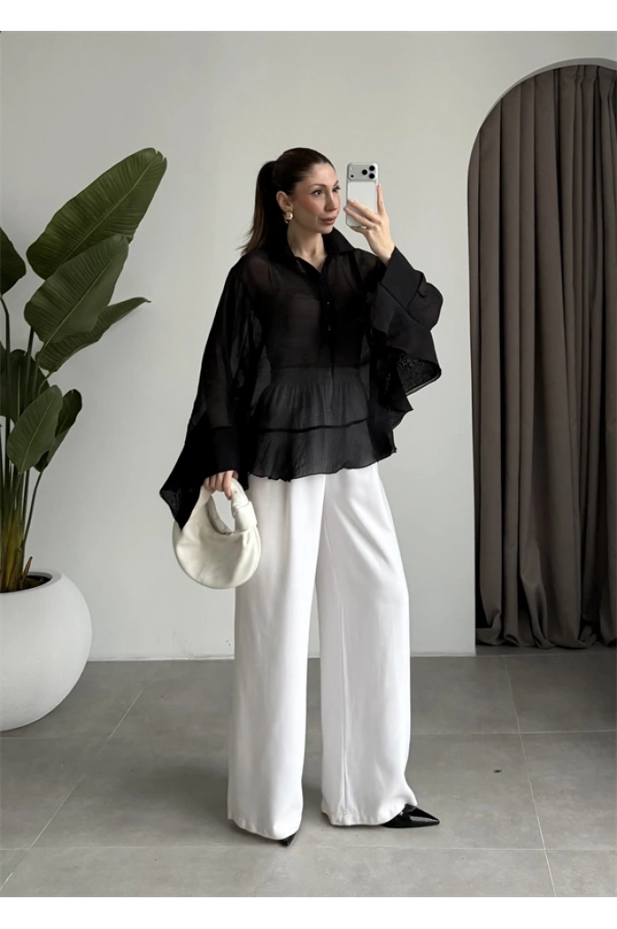 Rima Oversize Siyah Gömlek Bluz