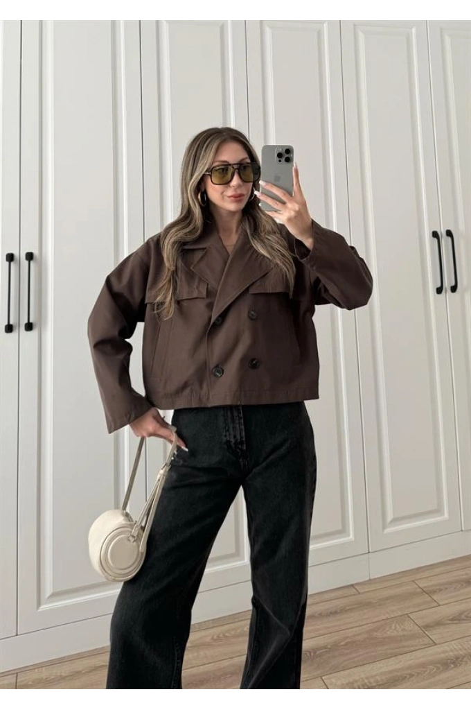 Riva Zr Model Kısa Kahve Trençkot