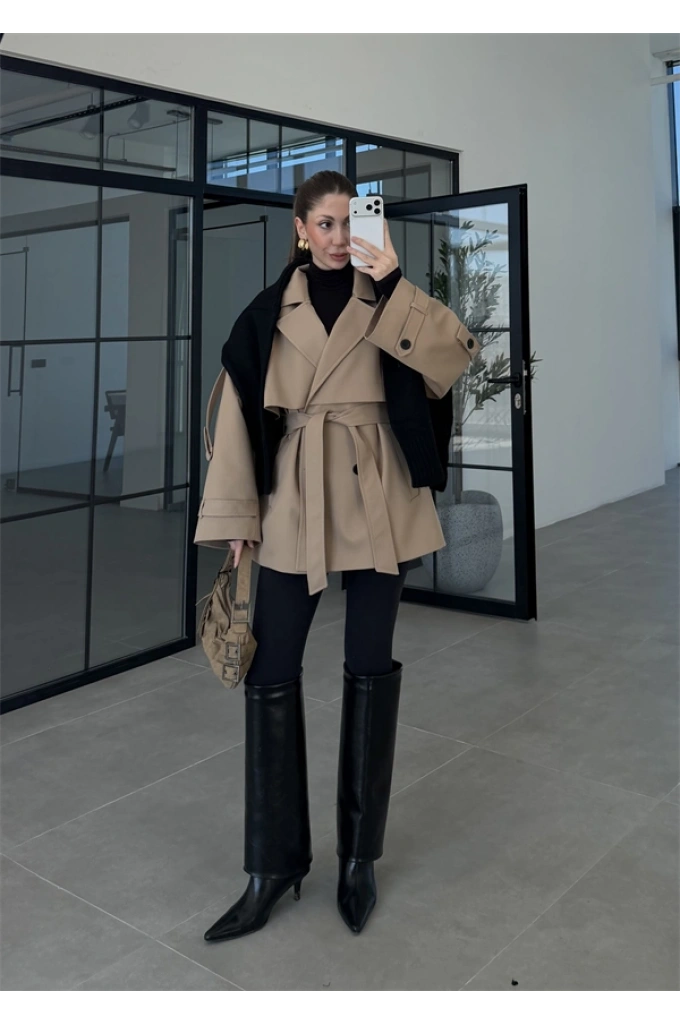 Rose Oversize Kuşaklı Camel Trençkot