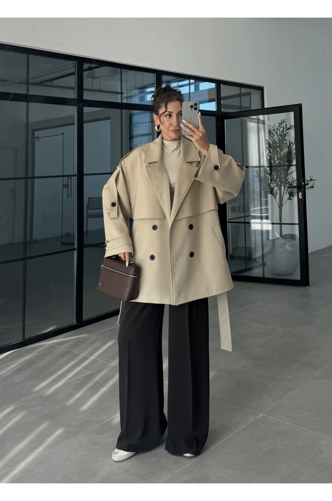 Rose Oversize Kuşaklı Camel Trençkot