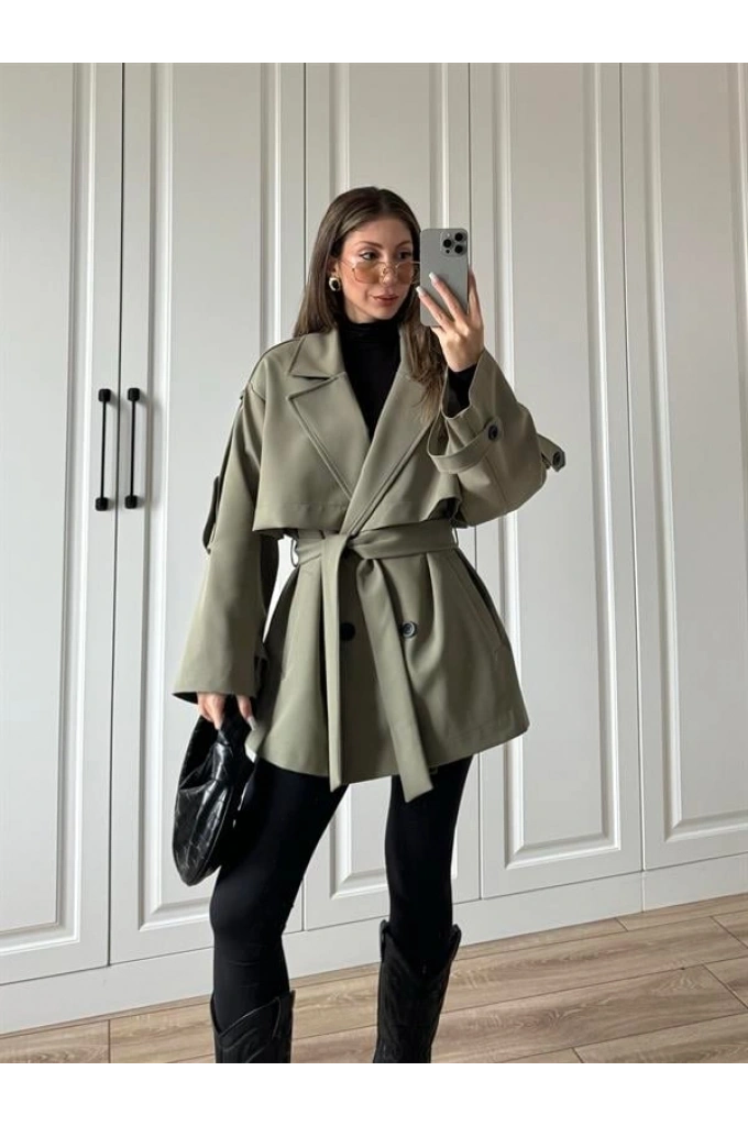 Rose Oversize Kuşaklı Haki Trençkot