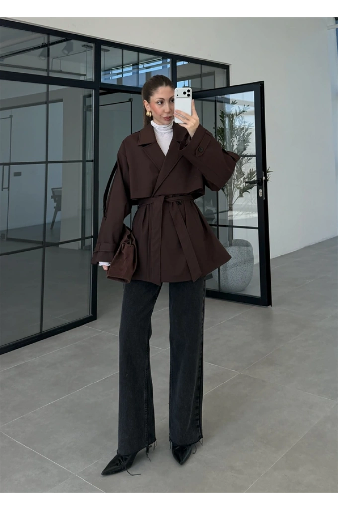 Rose Oversize Kuşaklı Kahve Trençkot