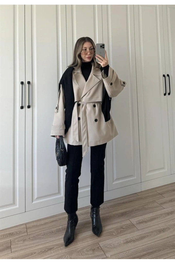 Rose Oversize Kuşaklı Taş Trençkot