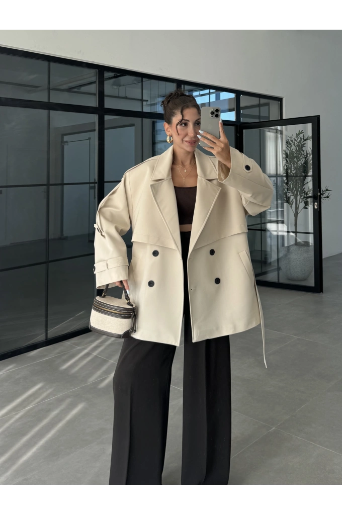 Rose Oversize Kuşaklı Taş Trençkot