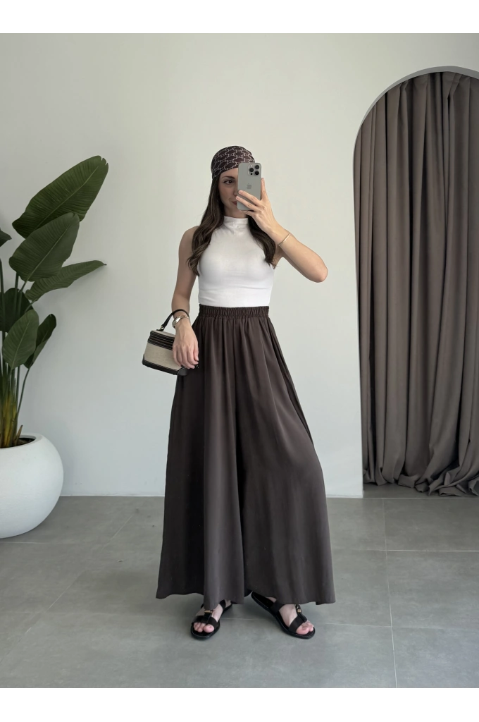Rove Tensel Beli Lastikli Kahve Etek Pantolon