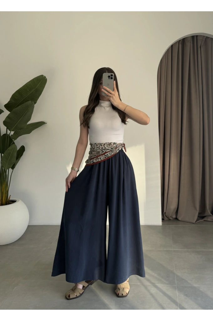 Rove Tensel Beli Lastikli Lacivert Etek Pantolon