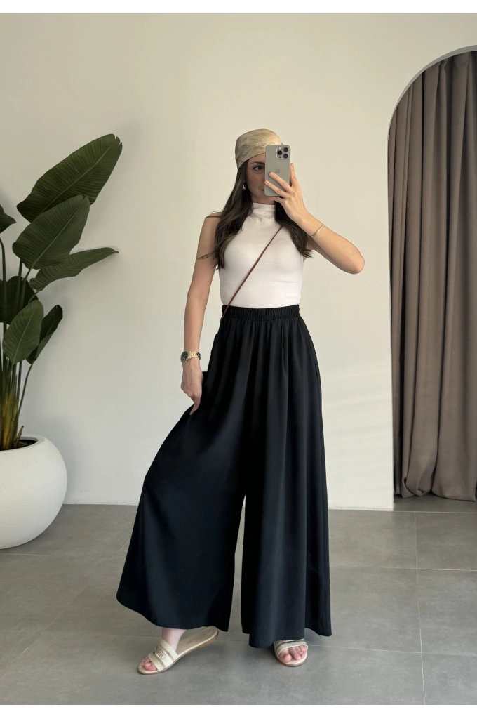 Rove Tensel Beli Lastikli Siyah Etek Pantolon