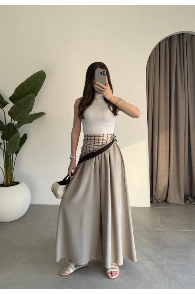 Rove Tensel Beli Lastikli Vizon Etek Pantolon