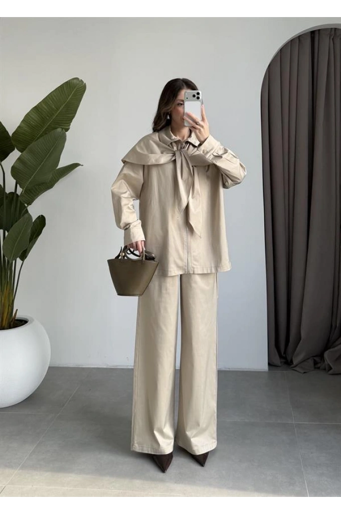 Şal Detaylı Taş Saten Dokulu Takım