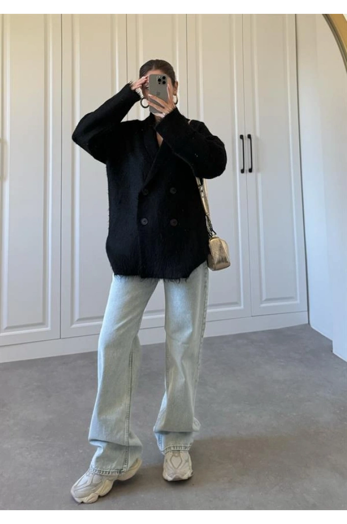 Şal Yaka Sakallı Premium Siyah Hırka