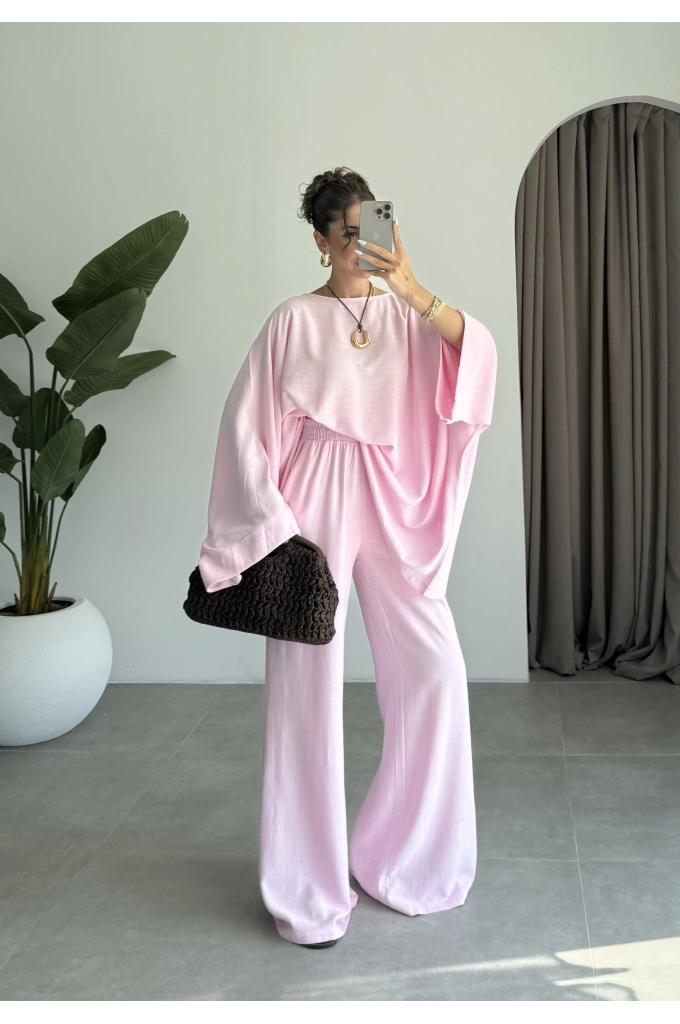 Salaş Yarasakol Pembe Keten Takım