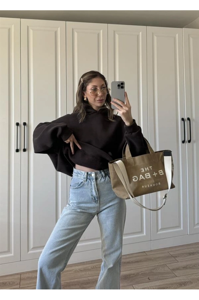 Şardonlu Oversize Kahve Sweatshirt