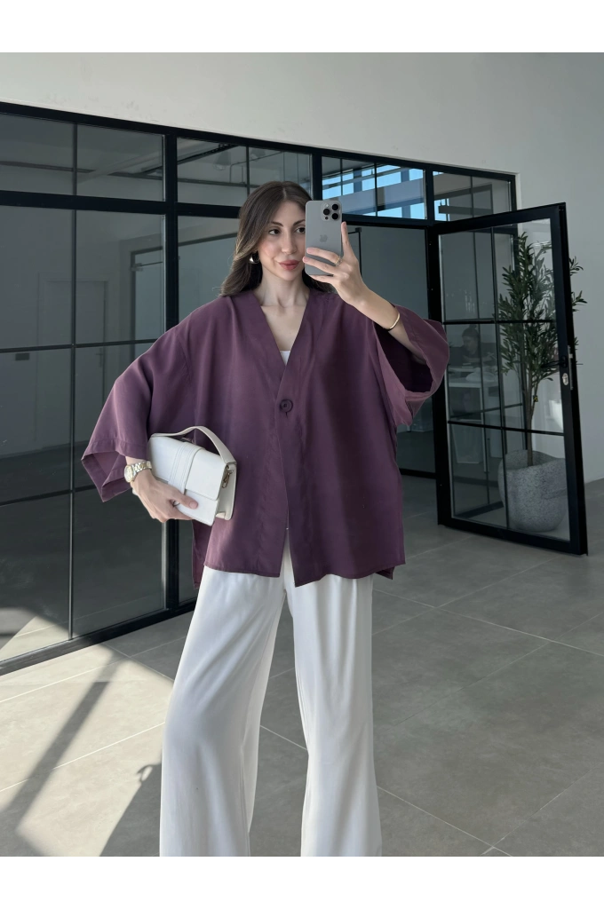 Sofi Tek Düğme Oversize Tensel Vişne Gömlek